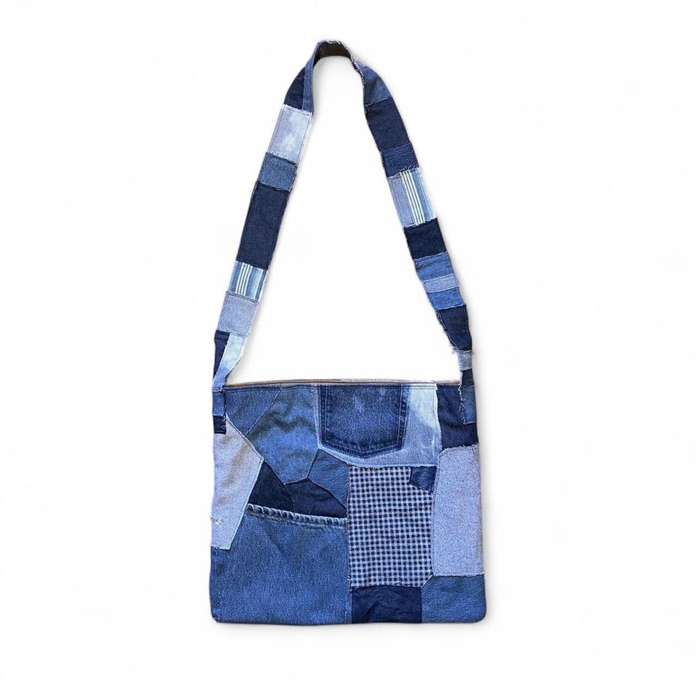 Patchwork Denim Shoulder Bag - Handmade